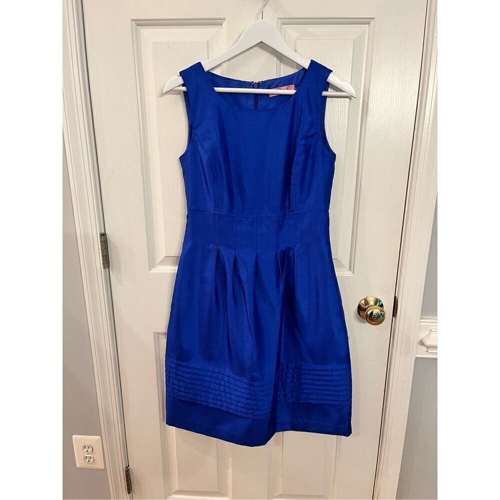 Eliza J. Royal Blue Tuck Pleat Sleeveless Garden Party Dress sz 6 EUC